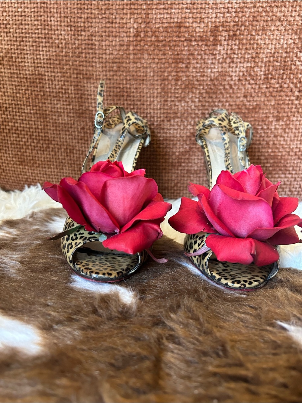 Christian Louboutin Leopard Print Patent Leather T-Strap Peep Toe Heels - Picture 8 of 9